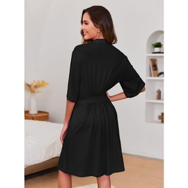 Ekouaer Short Robes for Women Lightweight Kimono Robes Knit Bathrobe Soft Sleepwear with Pockets S-XXL