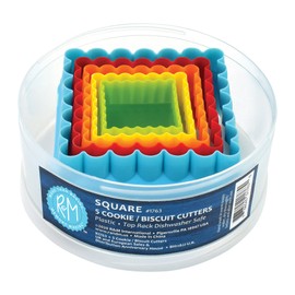 R&M International Square Cookie and Biscuit Cutters, Assorted Sizes, Bright Colors, 5-Piece Set