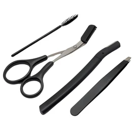 Conjunto de 4 piezas profesional para el cuidado de las cejas, pinzas, tijeras y cuchilla de acero inoxidable para cejas, adecuado para hombres y mujeres, para un perfilado y estilo precisos
