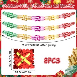 DTOFOOT 8Pcs Christmas Ceiling Decorations, Foil Garland Hanging Christmas Decorations Festive Swirl Streamers for Indoor Outdoor Xmas Party 80s 90s Retro Style for Christmas New Year