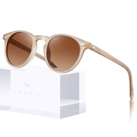 CARFIA Retro Polarized Sunglasses for Women UV Protection Acetate Classic Vintage Style Round Shades