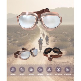 CRG Vintage Aviator Motorcycle Goggles Retro Pilot Riding Goggles for Cruiser Scooter Helmet Anti-Fog UV Protection Goggles