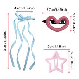 KASESSS 24 Pcs Hair Clips Women and Girls, Heart and Star Hair Clips Set, Long Ribbon Bow Hair Clip Colorful Snap Hair Clips Plastic and Metal Hair Clips Cute Hair Accessories for Daily Party Wedding