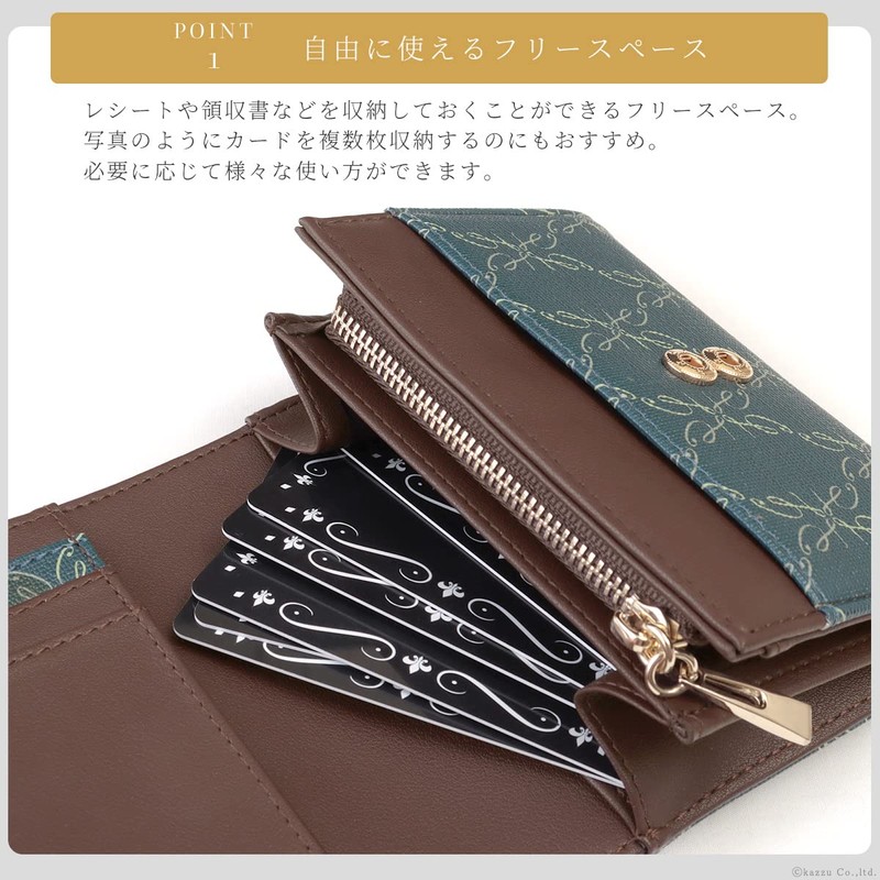 Cleria CL-18015 Women's Bifold Wallet, Compact, Large Capacity, Belle Series,