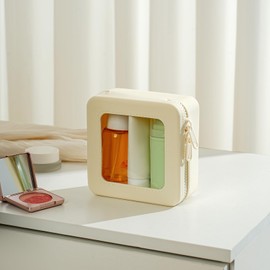 JOVAKIT Clear Makeup Bag Square Portable Silicone Travel Cosmetic Bag for Women, Transparent Toiletry Bags, Gifts for Women Make Up Pouch Car Organizer Case with Zippers for Essentials (Beige)