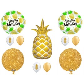 CUSTOM Gold Pineapple Happy Birthday Party Balloons Decoration Luau Tropical Beach