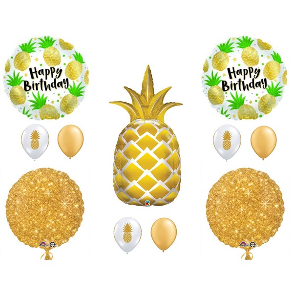 CUSTOM Gold Pineapple Happy Birthday Party Balloons Decoration Luau Tropical
