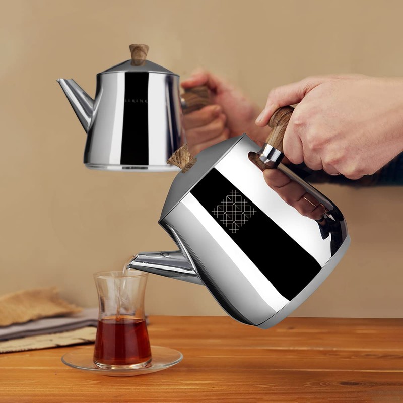 Serenk Definition Stainless Steel Teapot Set, 1L Teapot & 2L