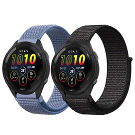 Niboow 2 Pack 22mm Strap Compatible with Garmin Forerunner 265/255/255 Music, Soft Nylon Watch Band for Garmin vivoactive 4/Venu 2/Active - Black+Blue