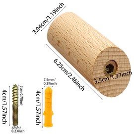 YDHfdc Wood Wall Hooks 6 Pieces Wooden Cylinder Hooks 3x6cm Decorative Hooks Single Organizer Accessories with Screws for Household Accessories, Scarves, Clothes, Hats