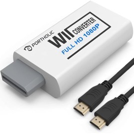 PORTHOLIC Wii to HDMI Converter 1080P – HDMI & 3.5mm Audio Output, Compatible with Wii, Wi