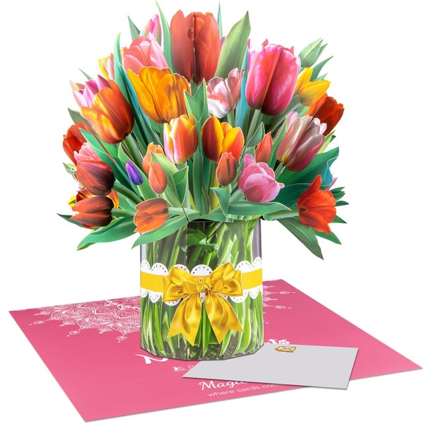 3D Tulip Pop-Up Flower Bouquet Card Handmade Paper Tulips in