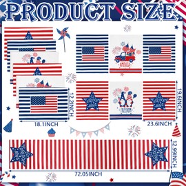 Newtay 13 Pcs 4th of July Table Runner Placemats and Dining Chair Cover Set Patriotic Red White Blue Decoration for 250th Anniversary Memorial Independence Day Kitchen Dining Home Party Decor(Stylish)