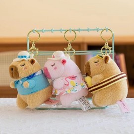 12cm Teddy Bear Plush Keychain with Mesh Bag Design Ring Buoy Fish Design 10ea