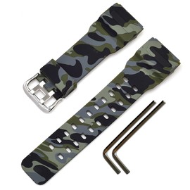 Natural Rubber Strap/Replacement Watch Band for Casio men's G-Shock Master of G Mudmaster Twin Sensor Sports Watch GG-1000/ GWG-100/ GSG-100 Series Watch Strap (Camouflage ArmyGreen)