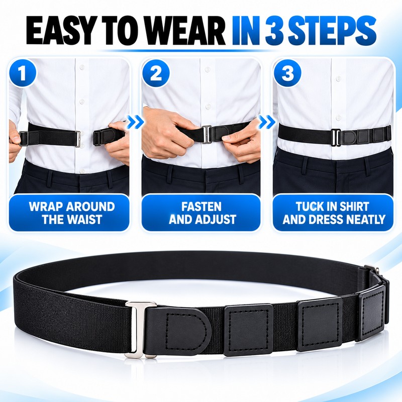 Black Adjustable Elastic Shirt Stay Belt for Men and Women,
