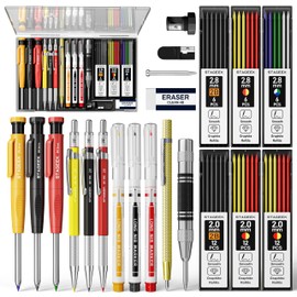 STAGEEK Architectural Mechanical Pencil 22-Piece Set 2.8mm Carpenter Mechanical Pencil Marking Pen Center Punch Marker Pencil Lead (Red, Yellow, Black) - with Case