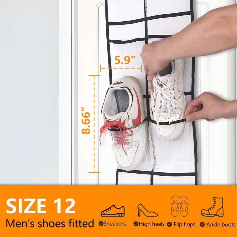 MSLOVE Narrow Over The Door Shoe Organizer, 12 Large Mesh