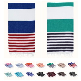 2 Pack The Turkish Beach Towel 40x72 Inches, Oversized 100% Cotton Sand Free Lightweight Absorbent Quick-Dry Beach Blanket, Extra Large Turkish Bath Towels for Travel and Pool, Yoga (American Green)