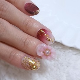 New Year's Honghwa Handmade Nail Tips - Points / 신년홍화 수제네일팁 - 포인트