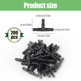 Xmart Pack of 200 Double Barbed Drip Irrigation T Connectors 4/7 mm Micro Drip System T Piece Barb Hose Connector Irrigation Connection Kit Hoses for Lawn Garden Watering