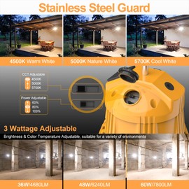 LED Construction Lights, Adjustable 60W/48W/36W Work Lights 5700K/5000K/4500K, AC100-277V - Linkable Industrial Indoor/Outdoor Job Site Workshop Construction Garage Lighting