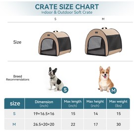 Petsfit Soft Dog Crate for Small Dogs, Arch Design Escape Proof Collapsible& Portable Soft Sided Dog Kennel with Handle,19.5 Inch Pet Carrier,Khaki