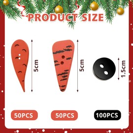 100 Christmas Carrot Nose Wooden Buttons with100 Black Buttons – Snowman Craft Sewing Buttons for DIY Projects, Embellishments, and Decorations