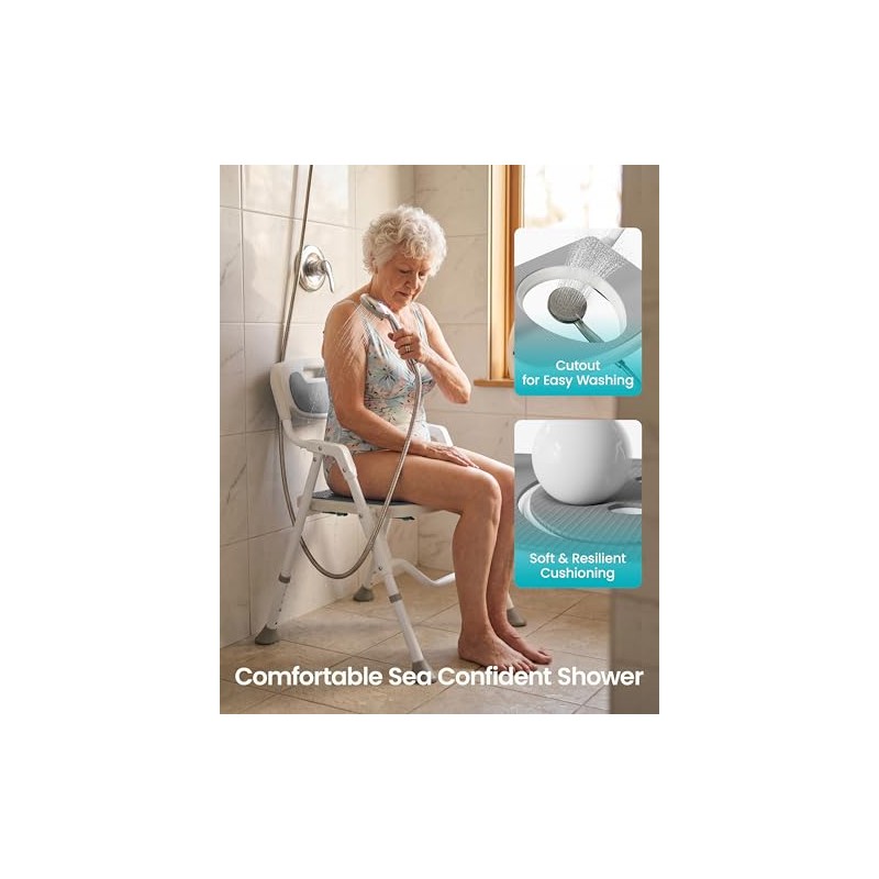 Foldable Shower Chair with Commode for Seniors, 400 lb, Gray