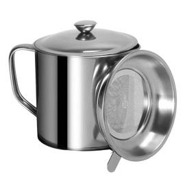 XINGKAIXI Grease Container with Fine Mesh Strainer, Lid and Easy-Grip Handle (1 L)