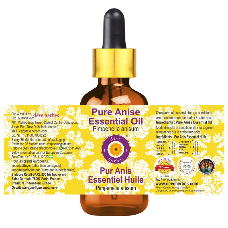 dève herbes Anise Essential Oil (Pimpinella anisum) with Glass Dropper