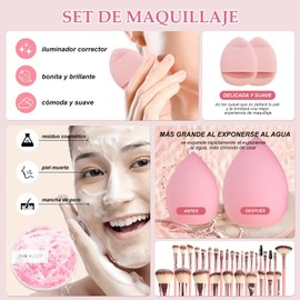 56 PCS Set de Brochas para Maquillaje Profesional，Juego de Brochas para Maquillaje Completo, Incluye Esponjas, Pinzas y Cosméticos，Apto para el maquillaje de los ojos, las mejillas y el rostro