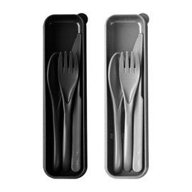 HMDZMR Travel Utensils with Case, 2 Sets Reusable Utensils Set with Case, Wheat Straw Utensils for Lunch Box Accessories, Camping Utensil Set for School Work Lunch or Daily Use（Black, Grey）