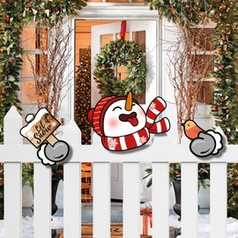 Winter Snowman Fence Peeker Yard Garden Signs with Cardinal Bird, Let It Snow Tree Topper Ornaments, Snowman Waterproof Patio Peeking Decor and Christmas Tree Decorations