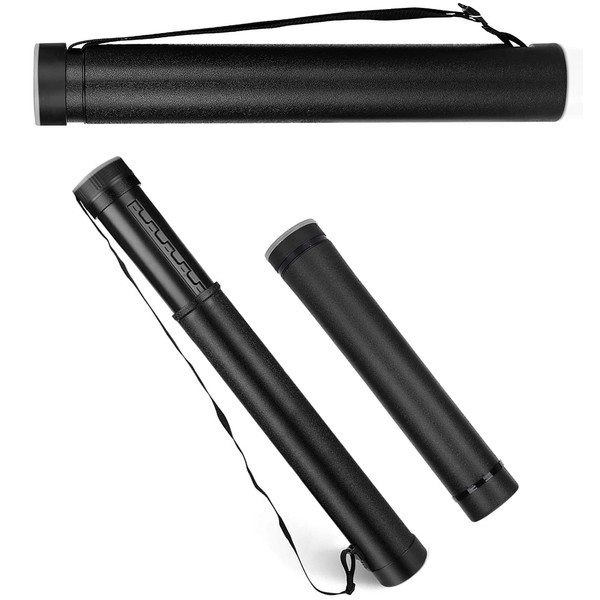Crystals Adjustable Telescopic Artist Drawing Tube, Compact Teletube Storage Carrying Tube for Artworks, Drawing, Flip Chart, Arrow Tubes with a Carry Strap - Black (Small)