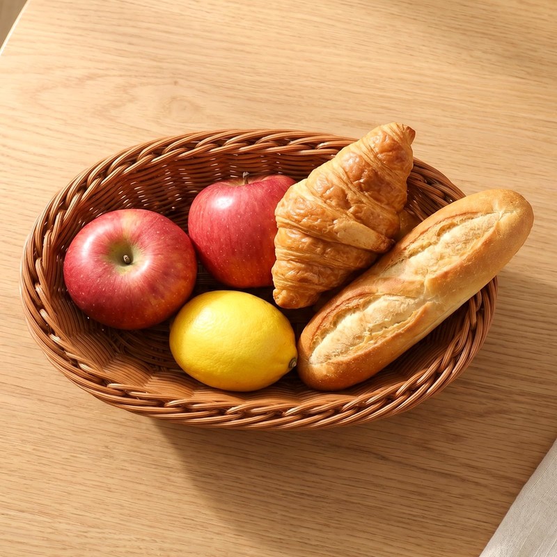 Small Poly Wicker Woven Bread Basket, Plastic Wicker Serving Basket