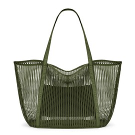 KALIDI FANCY FOREST Beach Mesh Tote Bag, Womens Shoulder handbag MAX 27L Grocery Bag Army Green