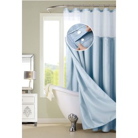Dainty Home Smart Design Complete 2 in 1 Waffle Weave Hotel Spa Style Fabric Shower Curtain Snap On/Off Waterproof Detachable Liner Set, 72 inch wide x 72 inch long, LIGHT BLUE