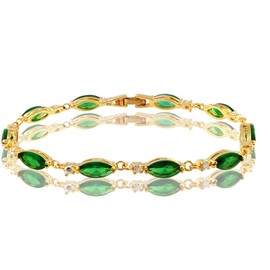 Riva Tennis Bracelet [18 cm/7 Inch] with Marquise Cut Gemstone Cubic Zirconia CZ [4 Colours Available] in 18K Yellow Gold Plated, Simple Modern Elegance, Yellow Gold, Emerald