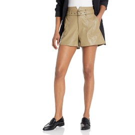 PAIGE Women's Jonas Short Vegan Leather slef Belt high Waisted in Dark Brushed Olive, 0