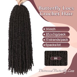 GetGal 30 inch Butterfly Locs Crochet braids Pre Looped Distressed Faux Locs Crochet Hair for Black Women 6 Packs Butterfly Soft Locs Natural Hair Extension(30inch,#4)