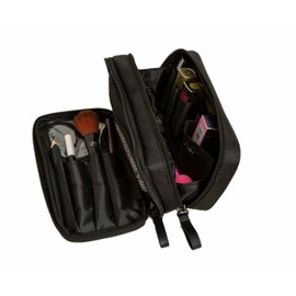 Rajjo Makeup Pouch, Double Layer, Pockets, Functional, Double Zipper, Makeup Pouch, Cosmetics, Storage, Small Storage, black/black
