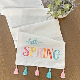 Decorae Spring Table Runner, Hello Spring Easter and Seasonal Fabric Table Decor 71 x 13 Inches