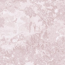 Ismoon Pink Peel and Stick Wallpaper Neutral Wall Paper 17.3in×6.56ft Vintage Removable Self-Adhesive Wallpaper Animals Jungle Contact Paper for Cabinets Bathroom Walls Covering Vinyl Roll