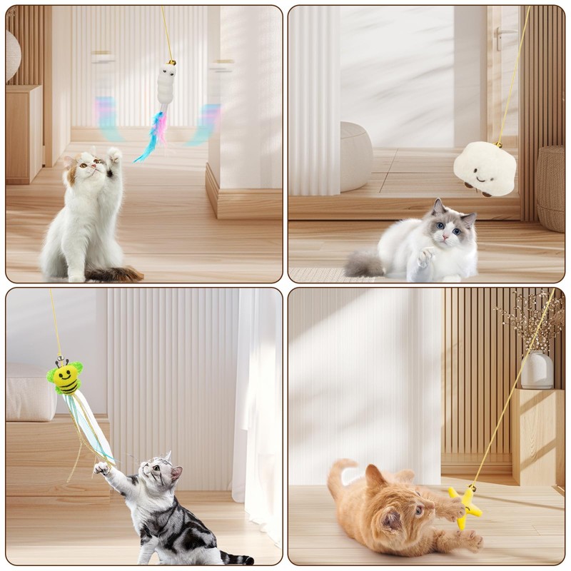 JIARON 6 PCS Interactive Cat Feather Toys, Indoor Hanging Retractable