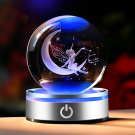IFOLAINA Moon Fairy Crystal Ball 3D Laser Engraved Fairy Glass Ball Fairy Night Light Decorative Globes 3D Crystal Moon Sphere Fairy Gifts for Girl Her Fairy Lover, 1163Z