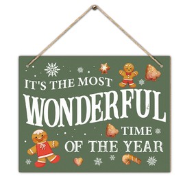 Christmas Sign It's the Most Wonderful Time of the Year Wooden Hanging Sign Gingerbread Christmas Decorations for Home Front Door (7.9 x 10.2 Inches)