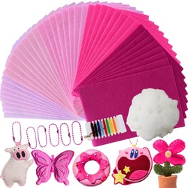 Pack of 40 Felt for Crafts, 5 Different Pink Colours of Craft Felt 1 mm, Complete with Sewing Accessories, 50 g Craft Wadding, 5 Ball Chains, 20 x 30 cm Felt Fabric for Crafts, Non-Woven Fabric Felt