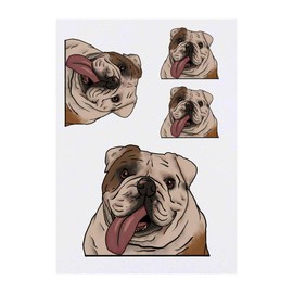 4 x 'Happy Bulldog' Temporary Tattoos - Water Resistant, Skin-Safe, Non-Toxic Transfers, Mixed Sizes (TO00033199)