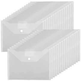 Donken 30 Document Wallets A4, Document Folder with Press Stud, Clear Pocket A4 for Organising with Label Pocket (30, Transparent)